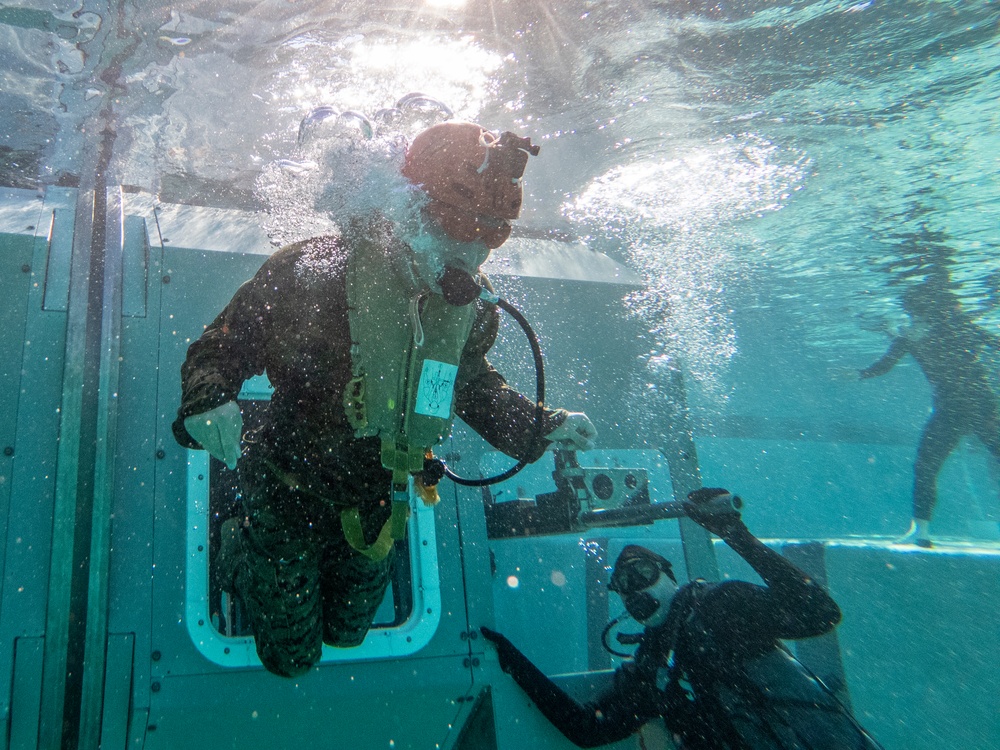 Marines participate in Underwater Egress survival Training