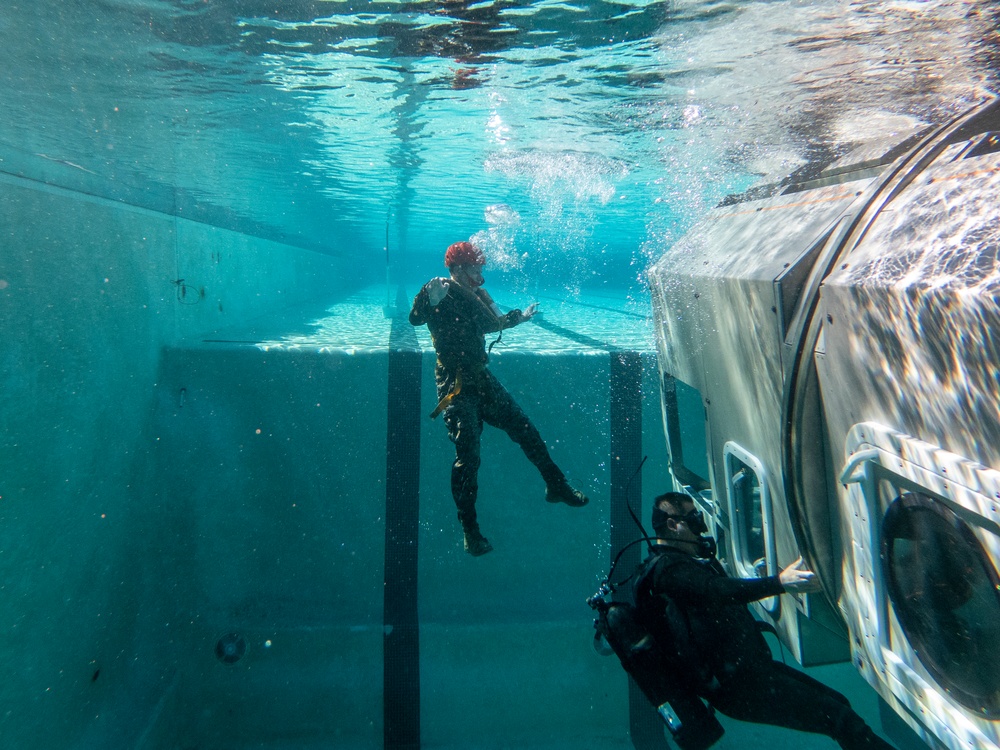 Marines participate in Underwater Egress survival Training