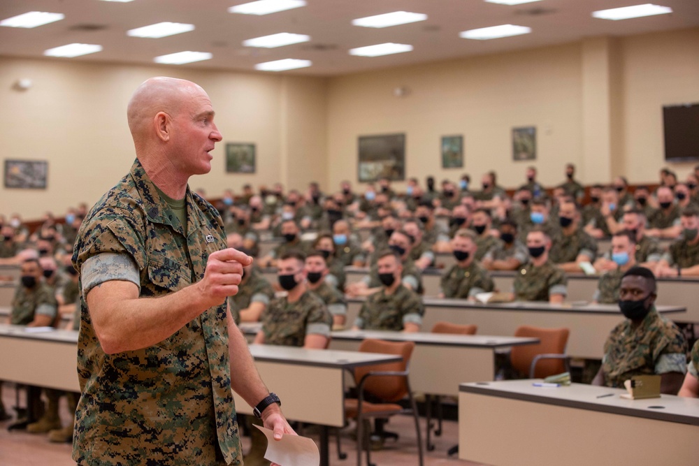Top enlisted Marine speaks to The Basic School students