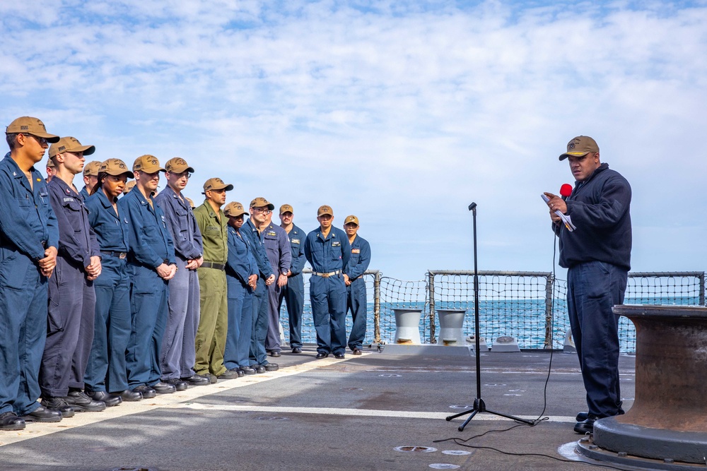 CMDR Jermaine Brooms Speaks to USS Dewey Sailors