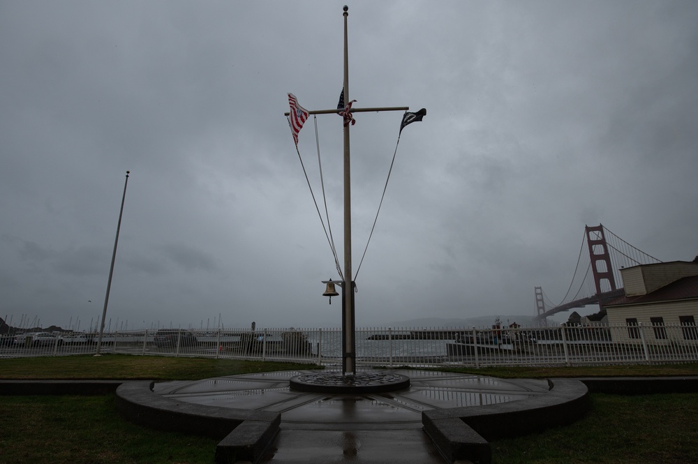 A flag pole is shown at Coast Guard Station Golden Gate