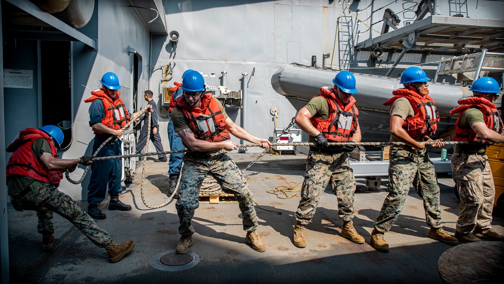 USS Portland replenishment-at-sea in the Red Sea