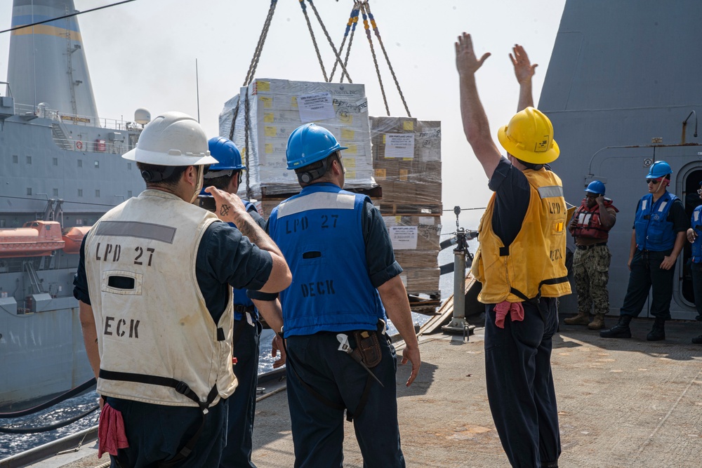 USS Portland replenishment-at-sea in the Red Sea