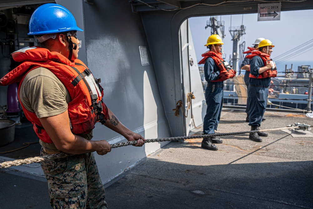 USS Portland replenishment-at-sea in the Red Sea