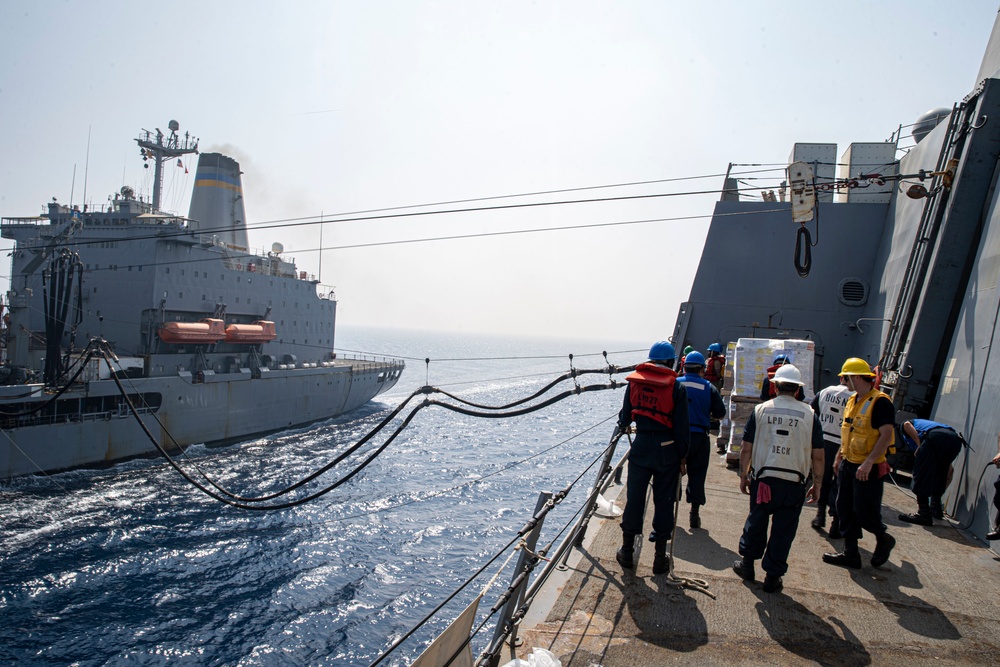 USS Portland replenishment-at-sea in the Red Sea