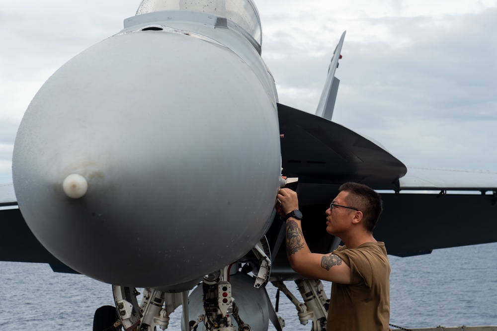 USS Carl Vinson (CVN 70) Sailor Conducts Aircraft Inspection