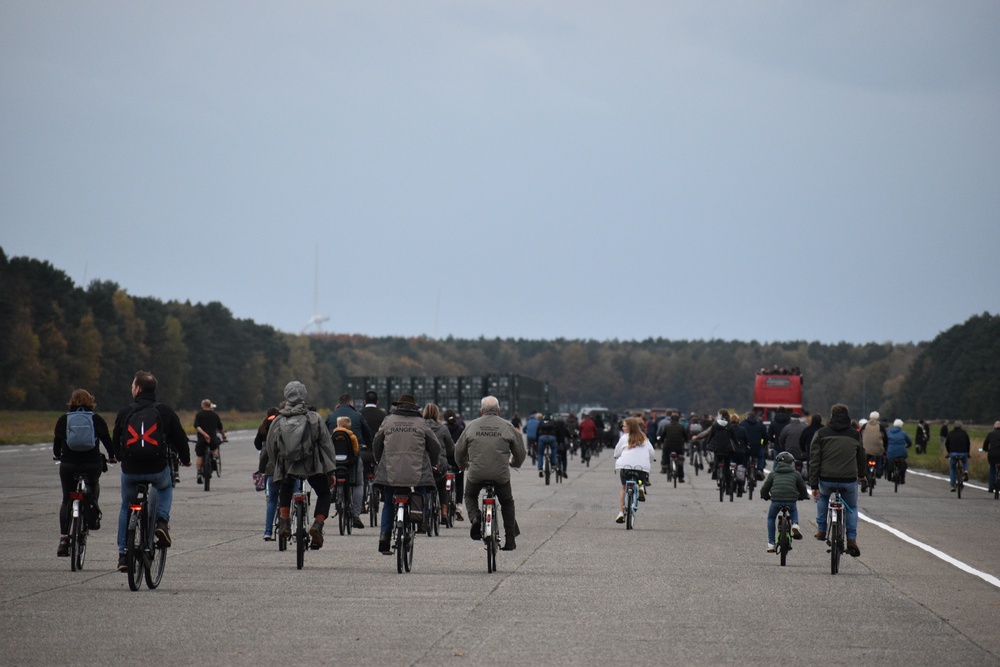 Cyclists on the runway