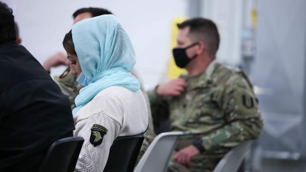 Afghan Evacuees Meet With Task Force McCoy Leadership
