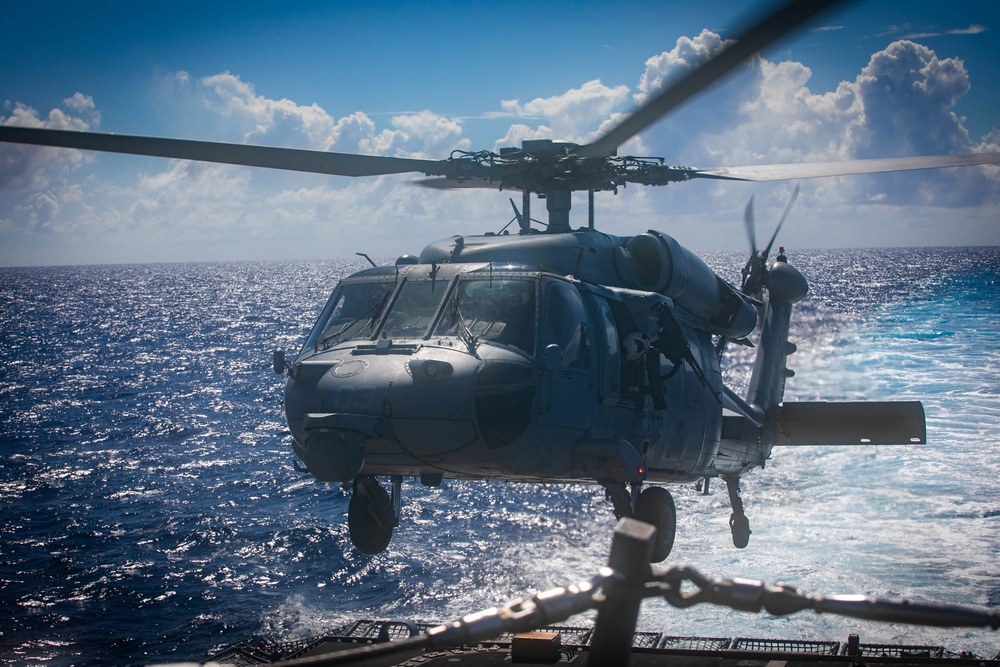 HSC 22 Sea Hawk Helicopter Launches From the Flight Deck