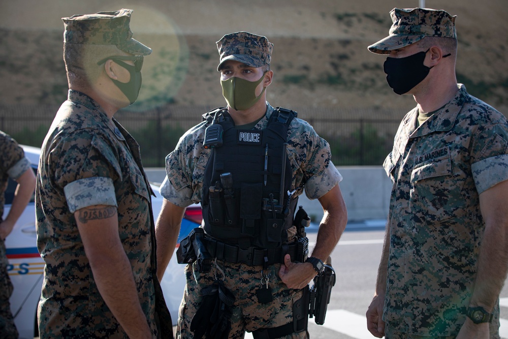 US Marines and local community residents participate in a Tsunami Evacuation Drill