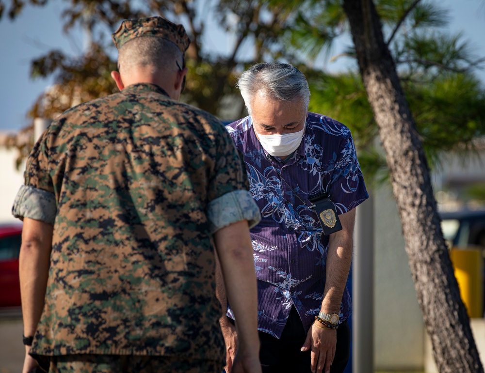 US Marines and local community residents participate in a Tsunami Evacuation Drill