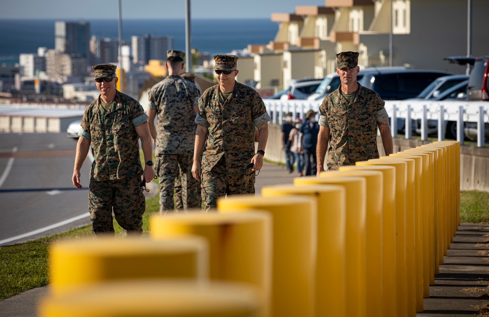 US Marines and local community residents participate in a Tsunami Evacuation Drill