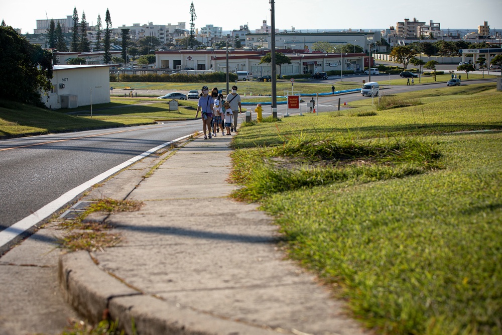 US Marines and local community residents participate in a Tsunami Evacuation Drill