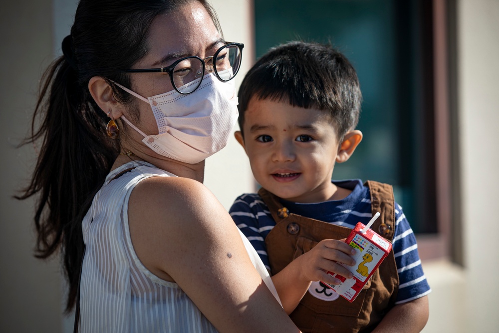 US Marines and local community residents participate in a Tsunami Evacuation Drill