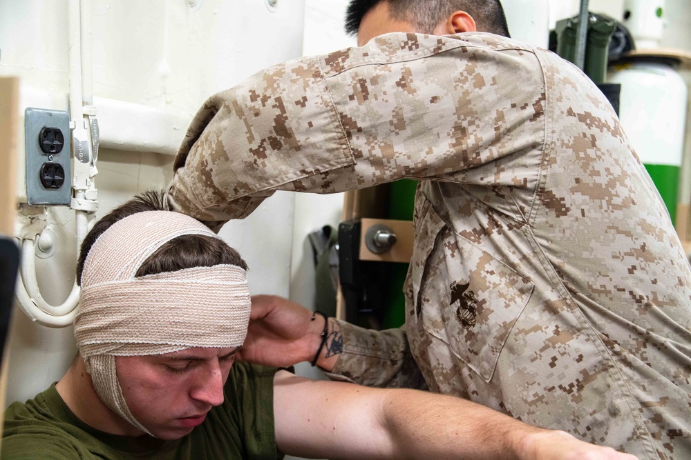 USS Portland (LPD 27) Conducts Mass Casualty Drill
