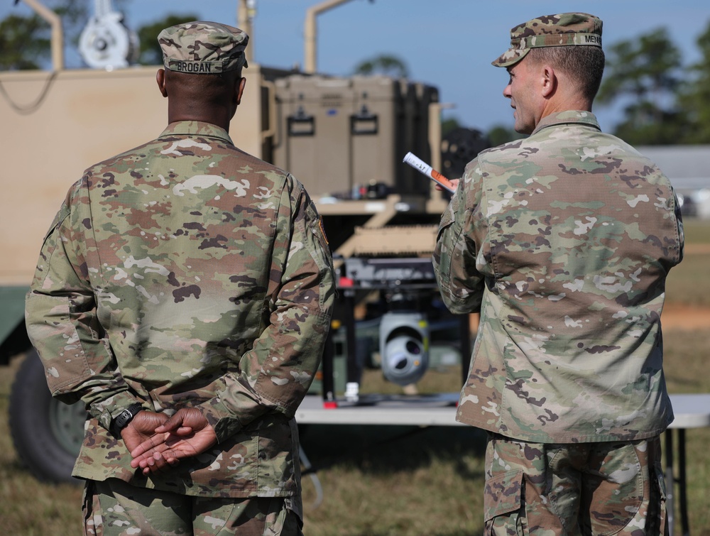 U.S. Army Maj. Gen. Brian Mennes, the Deputy Commanding General of the XVIII Airborne Corps, pays a visit to the 35th Signal Brigade