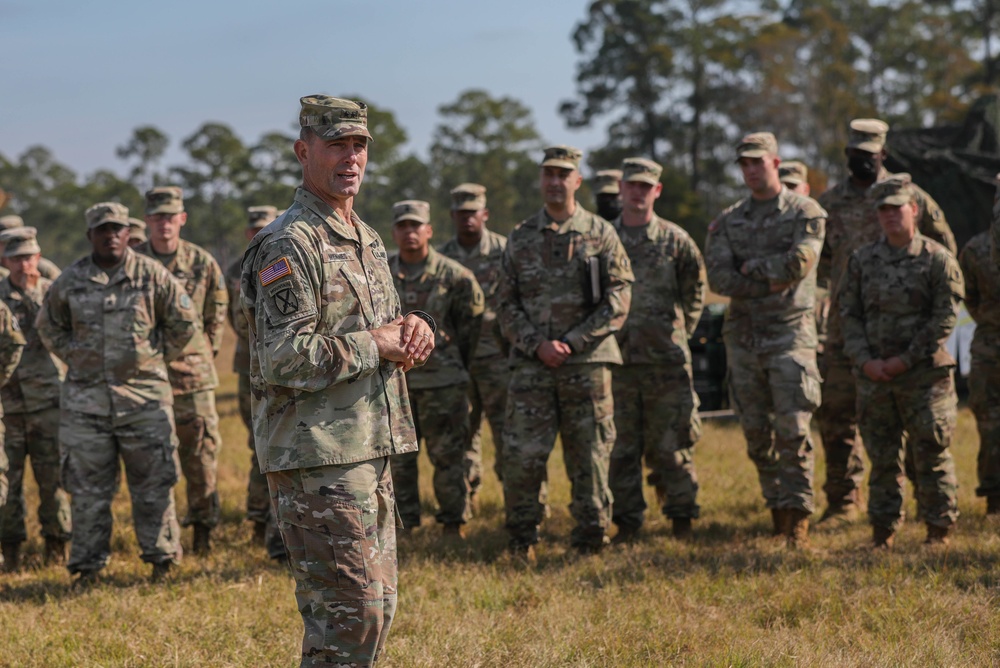 U.S. Army Maj. Gen. Brian Mennes, the Deputy Commanding General of the XVIII Airborne Corps, pays a visit to the 35th Signal Brigade