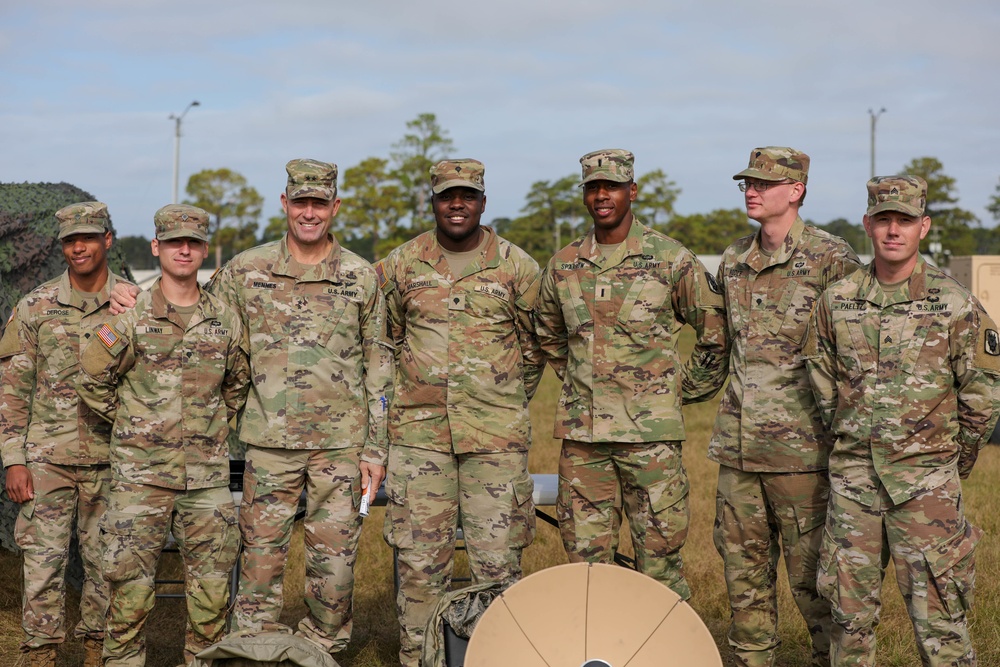 U.S. Army Maj. Gen. Brian Mennes, the Deputy Commanding General of the XVIII Airborne Corps, pays a visit to the 35th Signal Brigade