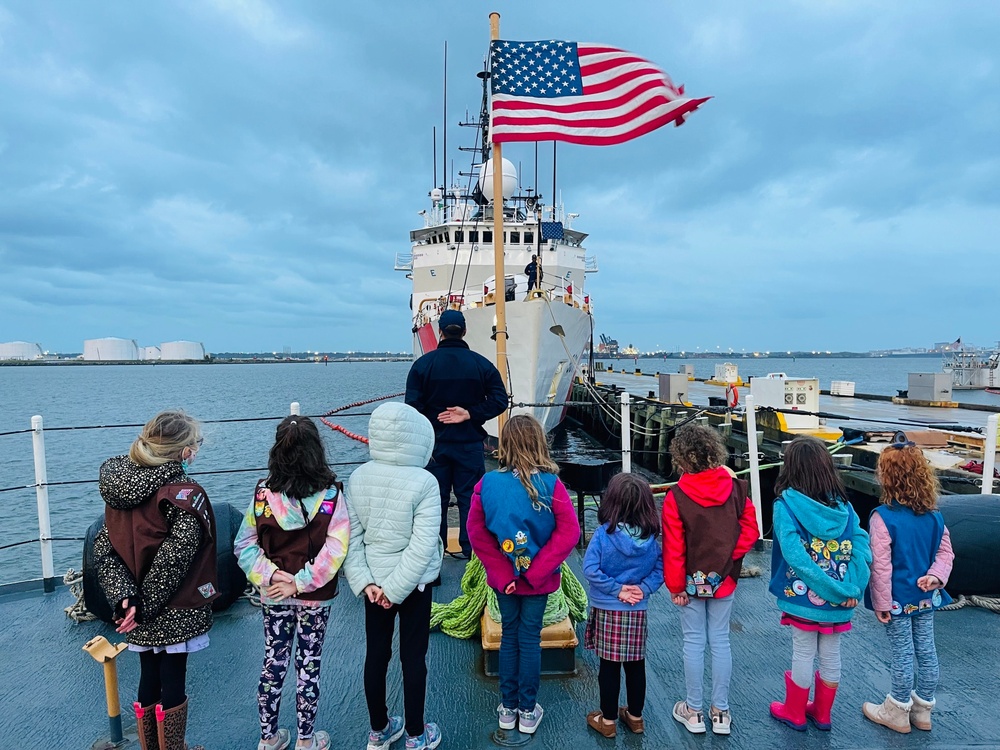 Base Portsmouth command and crew helped Girl Scout Troop 602 earn their Coast Guard Badge in Virginia on Nov. 4, 2021