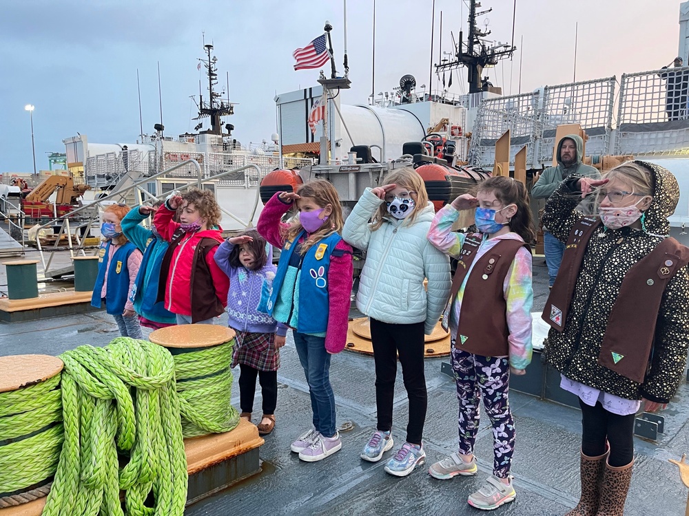 Base Portsmouth command and crew helped Girl Scout Troop 602 earn their Coast Guard Badge in Virginia on Nov. 4, 2021