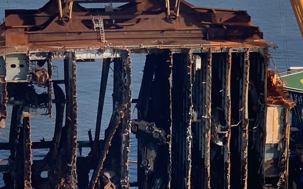 A closeup image of the damage and deformations to Section Five