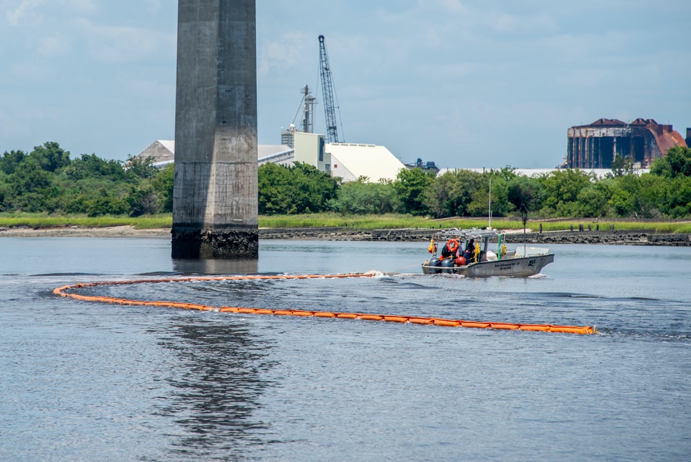 A response vessel tows a section of retention boom