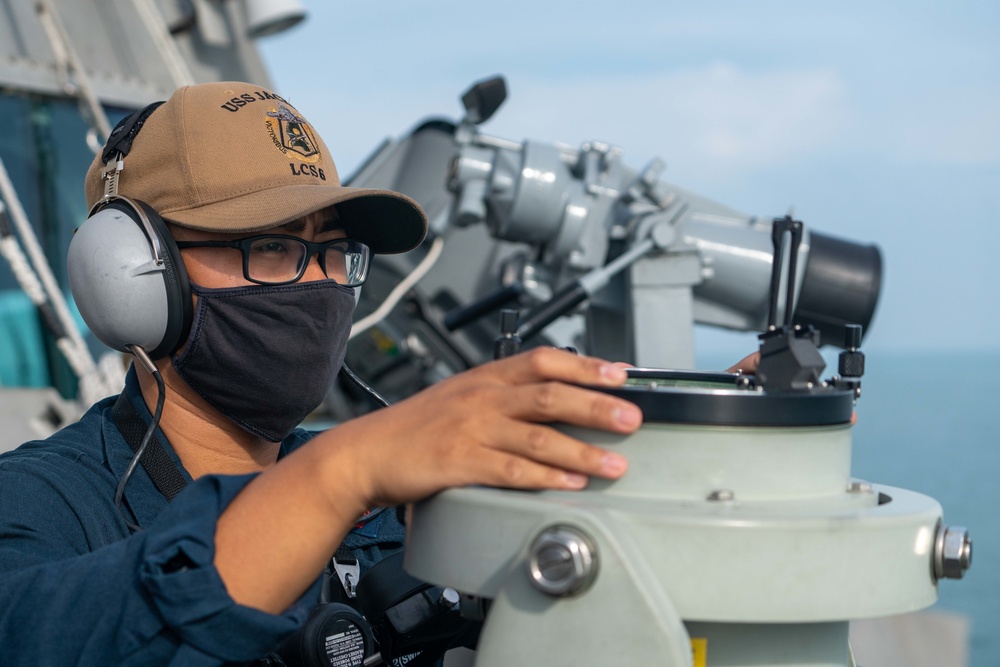 USS Jackson (LCS 6) Sailor Stands Watch