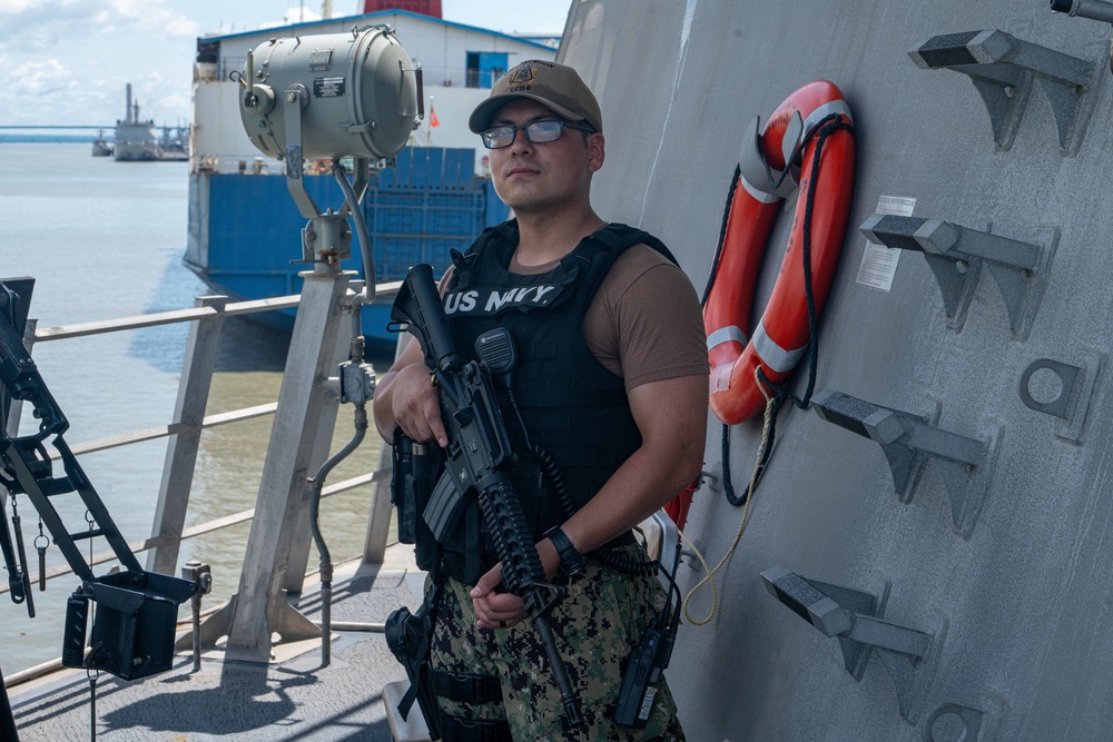 USS Jackson (LCS 6) Sailor Poses For Portrait