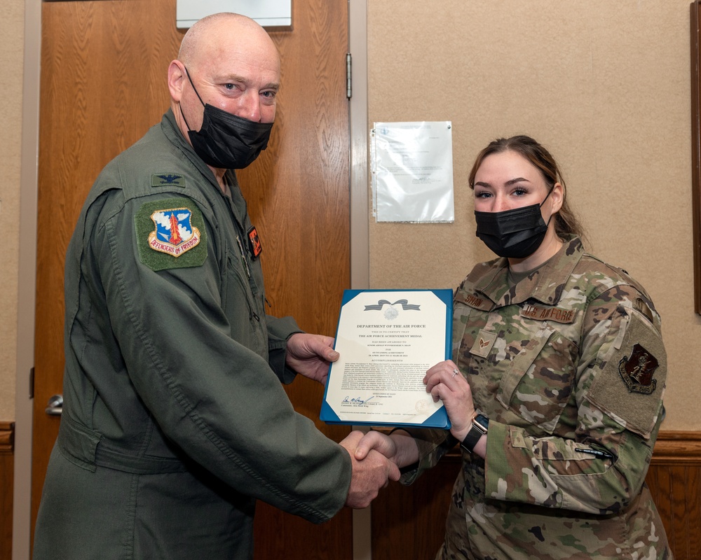 Senior Airman Wynndermere Shaw receives Air Force Achievement Medal Nov. 6, 2021