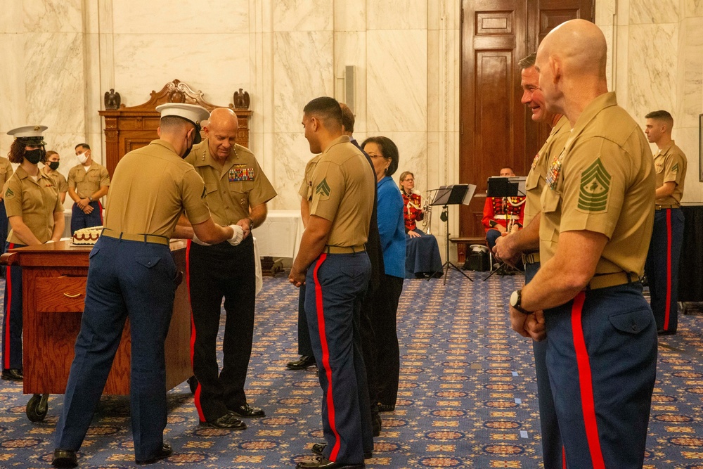 Marine Commandant, Sergeant Major conduct Marine Corps birthday cake-cutting ceremony at Senate