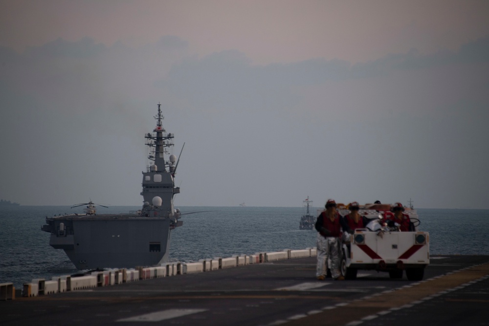 USS America Sails Alongside JS Ise