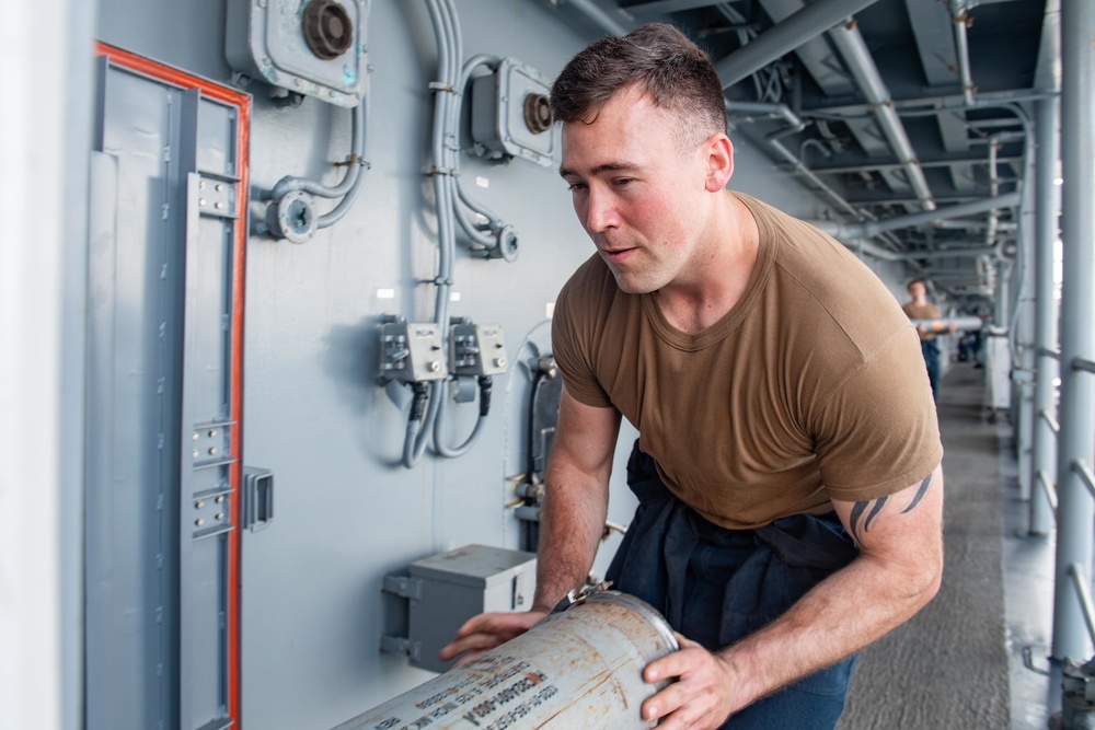 USS America (LHA 6) Loads Mark 245 Chaff Rounds