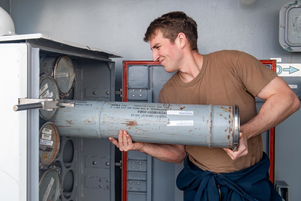 USS America (LHA 6) Loads Mark 245 Chaff Rounds