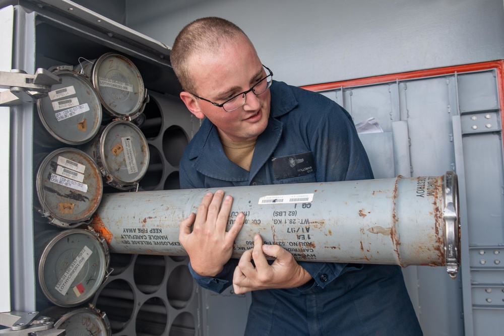 USS America (LHA 6) Loads Mark 245 Chaff Rounds