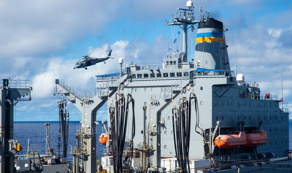 USS Carl Vinson (CVN 70) Conducts VERTREP with USNS Yukon (T-AO 202)