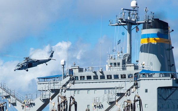 USS Carl Vinson (CVN 70) Conducts VERTREP with USNS Yukon (T-AO 202)