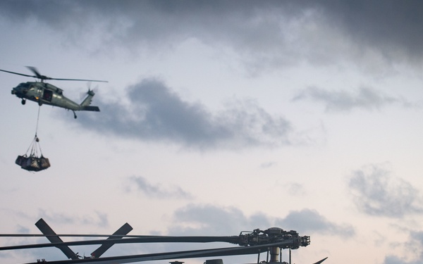 USS Carl Vinson (CVN 70) Conducts VERTREP with USNS Yukon (T-AO 202)