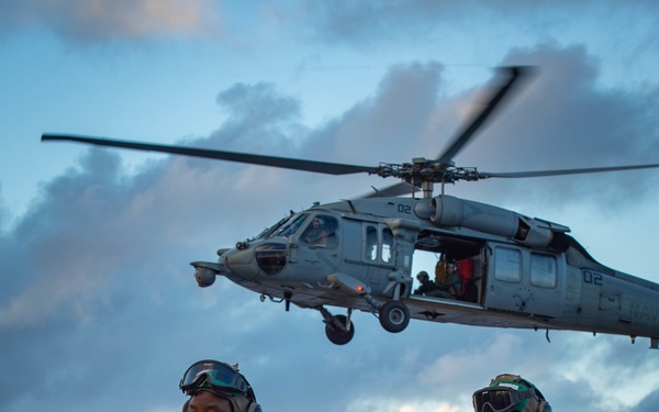 USS Carl Vinson (CVN 70) Conducts VERTREP with USNS Yukon (T-AO 202)