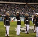 Marines with the Silent Drill Platoon perform during a halftime show at Lincoln Financial Field in Philadelphia