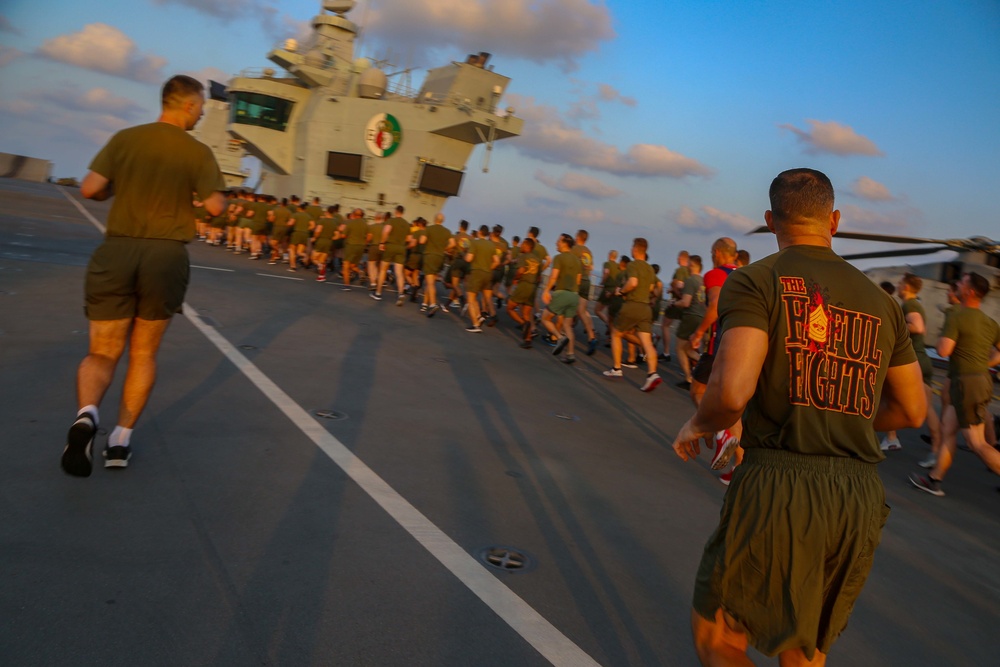 VMFA-211 2.11 Mile 246th Birthday Run Aboard HMS Queen Elizabeth