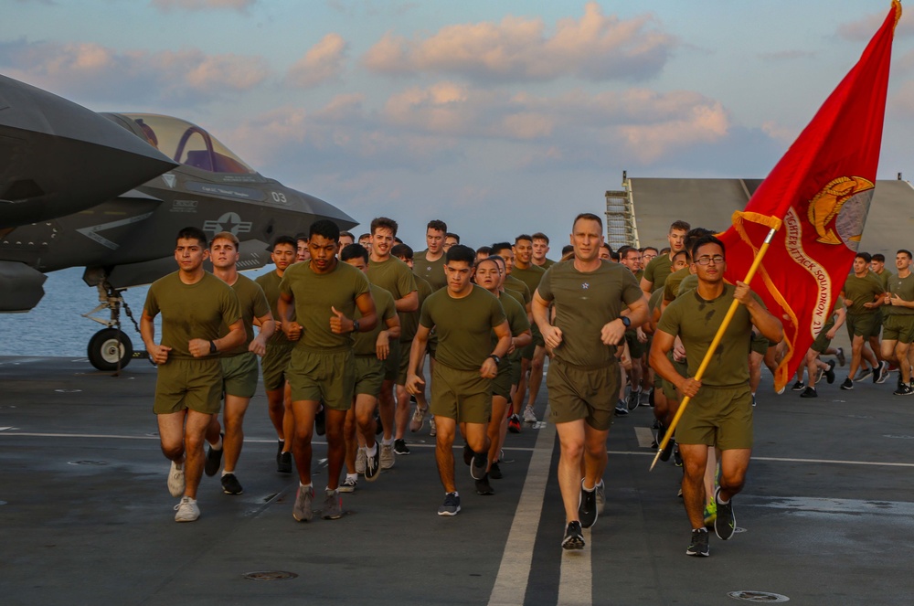 VMFA-211 2.11 Mile 246th Birthday Run Aboard HMS Queen Elizabeth