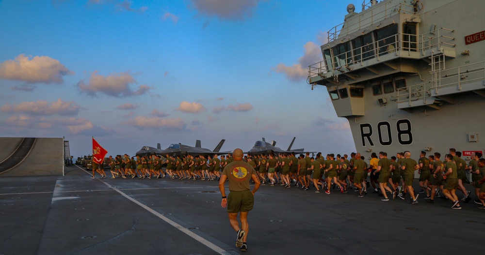 VMFA-211 2.11 Mile 246th Birthday Run Aboard HMS Queen Elizabeth