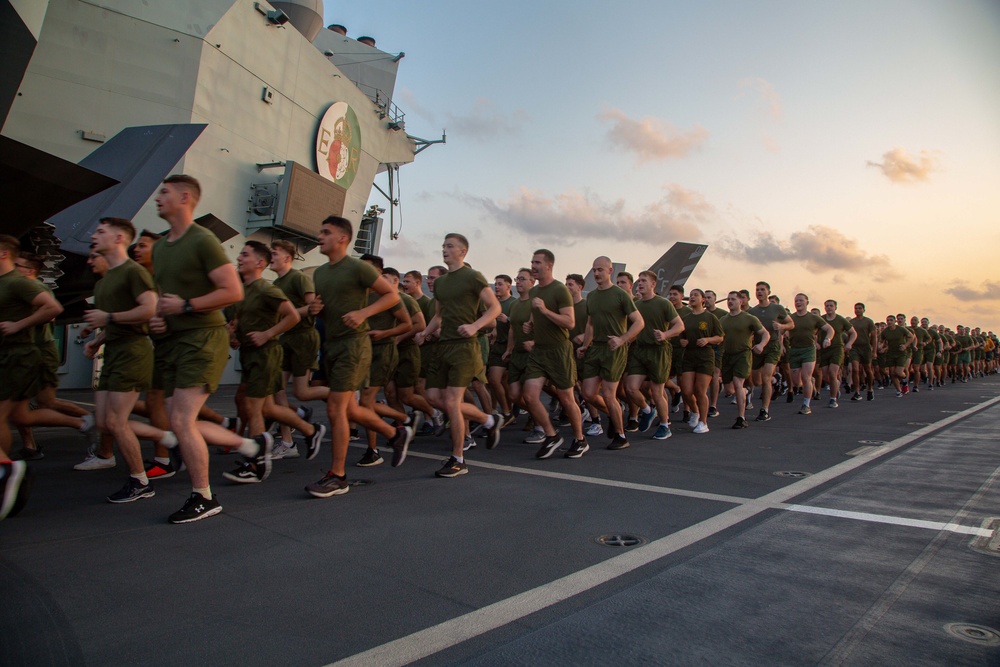 VMFA-211 2.11 Mile 246th Birthday Run Aboard HMS Queen Elizabeth