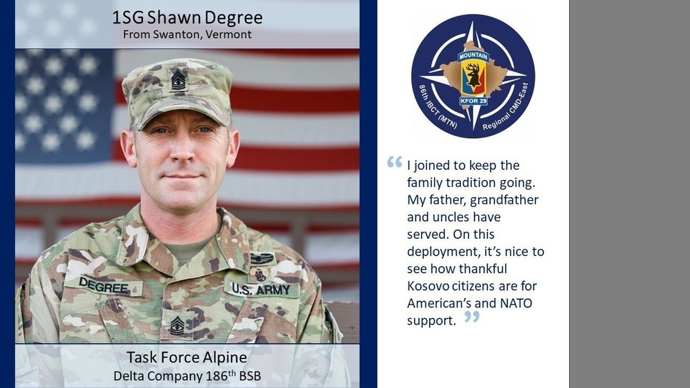 KFOR 29 RC-East Soldier Spotlight - U.S Army 1SG Shawn Degree