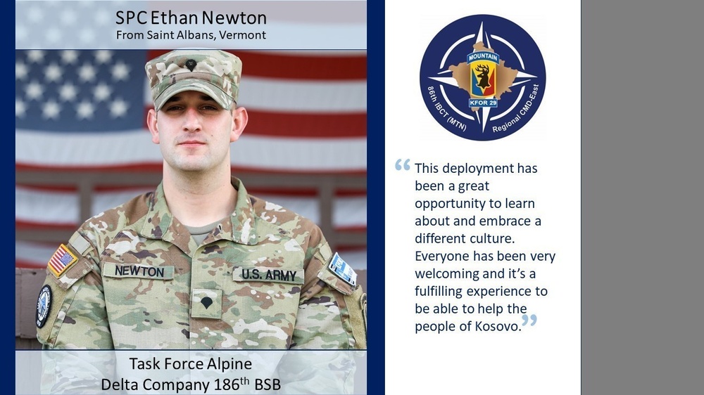 KFOR 29 RC-East Soldier Spotlight - U.S Army SPC Ethan Newton