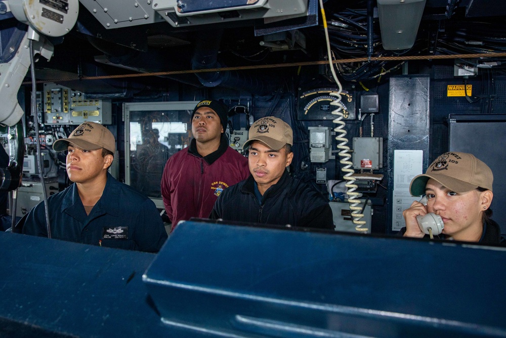 USS Dewey Sailors Stand Watch in the Pilot House