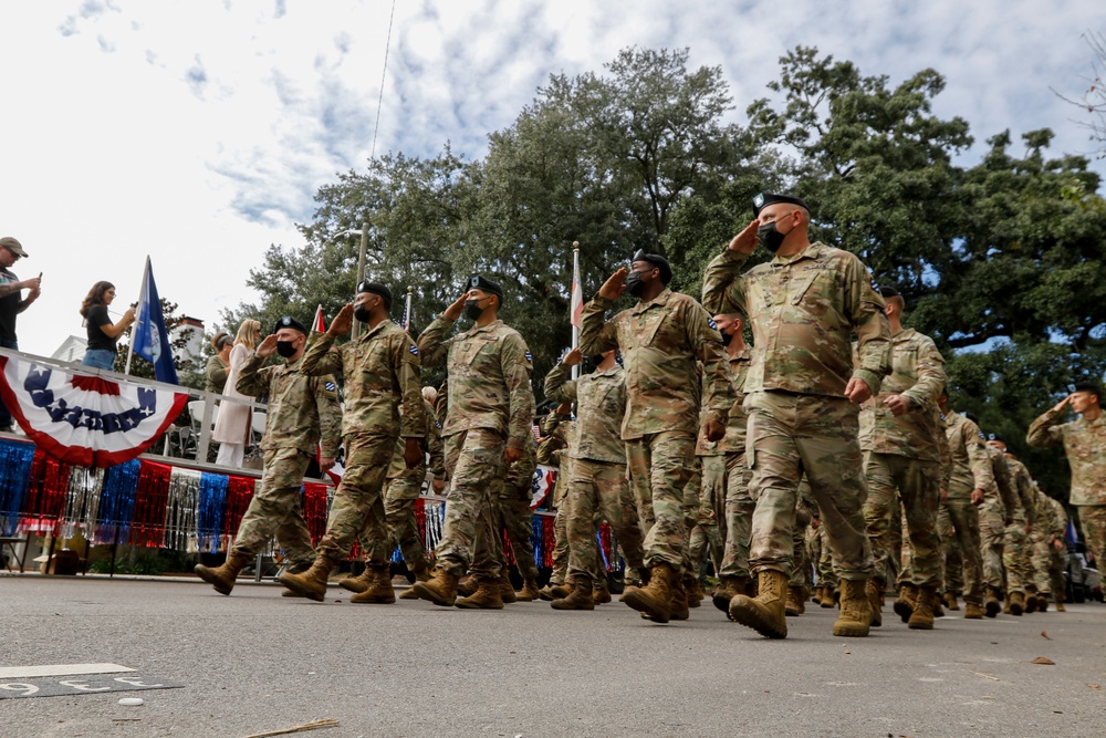 The 3rd Combat Aviation Brigade honor Veterans at the Savannah Veterans Day Parade.