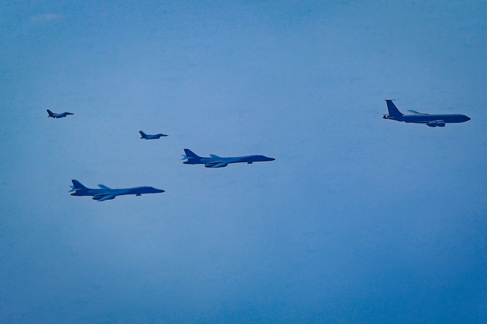 U.S. and partner nation fighters escort U.S. Air Force B-1 Presence Patrol