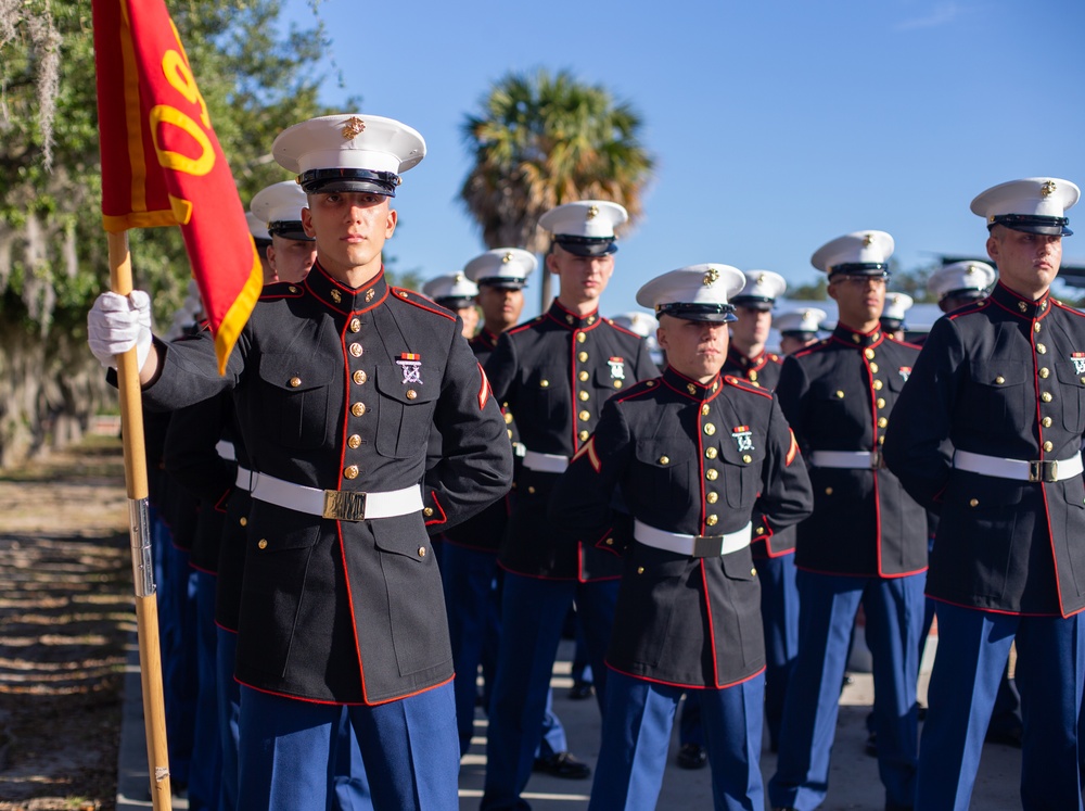 Marine graduates from Marine Corps Recruit Depot Parris Island as platoon honor graduate