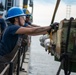 The crew aboard Coast Guard Cutter Pamlico performs a deck evolution